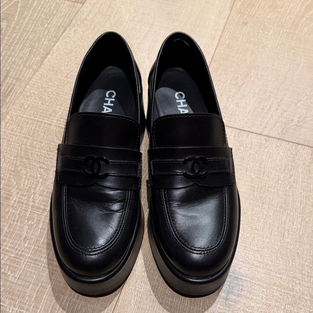 CHANEL  Black Leather Loafers